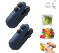 Withnormally Mini Bag Sealer with Cutter and Magnet, Mini Bag Sealer and Cutter Rechargeable Portable Handheld Vacuum Heat Sealing Machine for Snacks Vegetable Fresh Storage (2*Blue)
