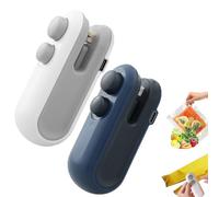 Withnormally Mini Bag Sealer With Cutter And Magnet, Rechargeable 2 In 1 Small Bag Resealer Machine, Magnetic Portable Heat Sealer Machine - Suitable for All Bags (White*Blue)