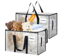 Withosent 100L Grande Bolsa de Almacenamiento, 2 Piezas Impermeable Bolsas de Mudanza con Cremallera y Asa, Bolsas para Guardar Ropa Edredones, Alternativa a las Cajas de Mudanza, Transparente