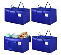 Withosent 100L Grande Bolsa de Almacenamiento, 4 Piezas Impermeable Bolsas de Mudanza con Cremallera y Asa, Bolsas para Guardar Ropa Edredones, Alternativa a las Cajas de Mudanza, Azul
