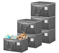 Withosent 100L Grande Bolsa de Almacenamiento, 6 Piezas Impermeable Bolsas de Mudanza con Cremallera y Asa, Bolsas para Guardar Ropa Edredones, Alternativa a las Cajas de Mudanza, Gris