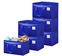 Withosent 100L Grande Bolsa de Almacenamiento, 6 Piezas Impermeable Bolsas de Mudanza con Cremallera y Asa, Bolsas para Guardar Ropa Edredones, Alternativa a las Cajas de Mudanza, Azul