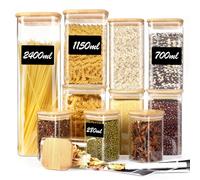 Withosent 11pcs Grandes Tarros de Cristal con Tapa Madera, 2400ml/ 1150ml/ 700ml/ 280ml Apilable Botes Cristal Tarros Especias, Frascos de Vidrio Cocina Almacenaje para Pasta, Cereales, Harina