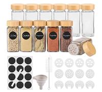 Withosent 12pcs Botes Especias Cristal, 120ml Hermeticos Tarros Cristal con Tapa de Madera de Rosca, Frascos Especiarias Cuadrados, Spice Jars con Tamiz, Etiquetas, Embudo