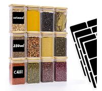 Withosent 12pcs Tarros de Cristal con Tapa, 280ml Bote Especias Apilables, Tarros de Vidrio Cocina Almacenaje con Tapa de Madera, Pequeños Frascos de Vidrio para Especiarias Hierba