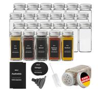 Withosent 24pcs Botes Especias Cristal, 120ml Tarros Especias Cuadrados, Frascos para Especias con Tapa de Rosca, Pequeños Spice Jars con Tamiz Etiquetas Embudo