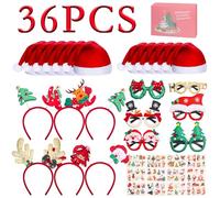 Withosent 36 Piezas Accesorios Navidad, 12 Gorro Navidad, 12 Pegatinas de Tatuajes, 6 Diadema, 6 Gafas Navidad, Ideas Para Regalar En Navidad con Caja Regalo,Detalles Navidad Accesorios Niños Adultos