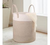Withosent 49L Cesto de Ropa Pequeño con Asas Reforzadas - Canasta de Cuerda de Algodón 100% Natural Tejida a Mano, Organizador Estrecho para Dormitorios, Baños, Cesta para Juguetes y Mantas