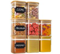 Withosent 500ml Tarros de Cristal con Tapa Bambú, Juego de 8 Bote Especias Cristal, Tarros de Vidrio Cocina Almacenaje, Apilable Frascos de Vidrio para Especiarias, Hierba, Merienda