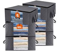 Withosent 6 Piezas Cajas Almacenaje Ropa, 60L Gran Bolsa Almacenamiento Ropa de Tela no Tejida, Organizador Armario Plegable con Mango para Debajo de la Cama, Mantas, Edredones