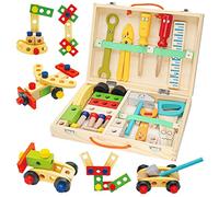 Withosent Caja Herramientas Juguetes Niños, 34 Piezas Juegos de Construcción de Madera, Bricolaje Juegos y Juguetes para 3 Años Juguete Educativos Niños