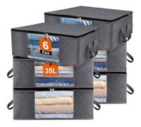 Withosent Cajas Almacenaje Ropa 6 Piezas, 35L Bolsa de Almacenamiento Ropa de Tela no Tejida, Organizador Armario con Mango, Contenedor para Debajo de la Cama para Edredones, Mantas, Almohada