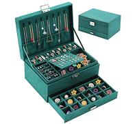 Withosent Joyero de terciopelo con 2 niveles para mujer, caja de joyería para anillos, pendientes, collares y relojes, con cerradura y llave, color verde oscuro