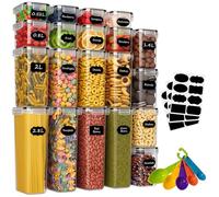 Withosent Juego de 20 tarros herméticos para cocina con tapa de plástico, recipientes de almacenamiento para espaguetis, harina, cereales, cereales (2,8 L, 2 L, 1,4 L, 0,8 L, 0,52 L)