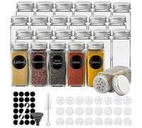 Withosent Juego de 24 tarros de especias rectangulares, 120 ml, tarros de especias de cristal con tapa de rosca, recipiente para especias, almacenamiento con inserto para esparcir, etiquetas, embudo,