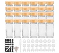 Withosent Juego de 24 tarros de especias rectangulares con tapa de rosca, 120 ml, tarros de especias con tapa de madera, dispensador de especias, especias, almacenamiento con inserto para esparcir,