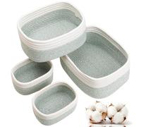 Withosent Juego de 4 Cestas Almacenaje Tejida con Cuerda de Algodón, Cesta Bebe Organizadoras, Cajas Organizadoras Baño Decorativas para Armarios, Salones, Juguetes, Cambiador