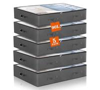 Withosent - Juego de 5 Cajones para Debajo de la Cama (90 L, Tela No Tejida, Plegable, con Ventana Transparente para Edredones, Ropa, Ropa de Cama, Mantas, Cojines