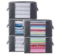 Withosent Cajas Almacenaje Ropa 5 Piezas, 90L Bolsa de Almacenamiento Ropa de Tela no Tejida, Organizador Armario con Mango, Contenedor para Debajo de la Cama para Edredones, Mantas, Almohada