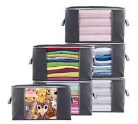 Cajas Almacenaje Ropa 6 Piezas, 90L Grandes Bolsa Almacenamiento Ropa con Cremallera y Mango Reforzado, No-Tejida Plegable Organizador Guardar Ropa para Edredones, Mantas