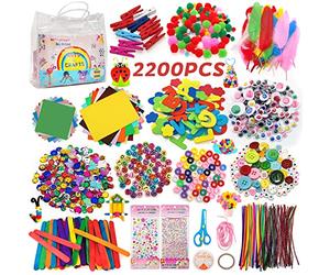Withosent - Kit de bricolaje para niños, 2200 piezas, caja de bricolaje, fieltro, papel de bricolaje, caja de bricolaje, álbumes de recortes, palillos de pipas, pompones, perlas