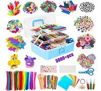 Withosent Kit Manualidades Niños 3000+PCS, DIY Creativo Kit Manualidades Material, Limpiapipas, Pompoms, Varillas, Wiggle Eye, Cuentas, Lentejuelas, Juego Creativo Regalo para Craft