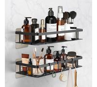 Withosent Organizador de ducha resistente al óxido, 2 unidades, organizador de estantes de baño sin taladrar, estantes de ducha de aluminio autoadhesivos con 4 ganchos, organizador de ducha montado en