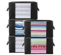 Withosent Paquete de 5 bolsas grandes de almacenamiento de 90 L, organizador de armario, plegable, almacenamiento de ropa con asa reforzada, organizador de bolsas de almacenamiento para edredones