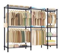 WithStar Perchero independiente con barras expandibles, perchero ajustable con estantes, armario de metal para colgar ropa, 77 pulgadas de alto x 74 pulgadas de ancho x 17 pulgadas de profundidad