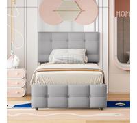 Witimisy Cama tapizada, cama infantil extensible, cama individual plana, cama juvenil, cama de invitados, cabecero ajustable, acolchado de lino agradable al tacto, 200 x 90 x 99/105/111 cm (gris)