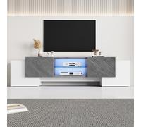 Witimisy Mueble de TV con LED Bluetooth, armario de TV adecuado para salón, armarios de TV con televisores de 60/65/70 pulgadas, blanco y gris simple, 180 x 40 x 46,5 cm