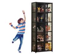Witriolik Mueble Expositor, 62x33x161cm Vitrinas Coleccionistas, Organizador De Muñecos, Trofeos, Coleccionables Diseño De Puerta Doble para Sala de Estar Dormitorio(Gris)