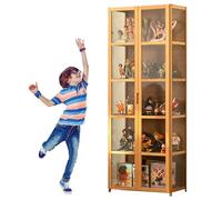 Witriolik Mueble Expositor, 62x33x161cm Vitrinas Coleccionistas, Organizador De Muñecos, Trofeos, Coleccionables Diseño De Puerta Doble para Sala de Estar Dormitorio(Color de la Madera)
