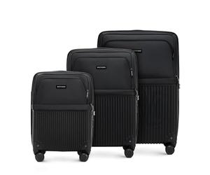 WITTCHEN Axis | Set de Maletas 3 Piezas Conjunto de Equipaje | Cabina M L | Híbrido ABS Nylon con Bolsillos con Cremallera Cerradura TSA Asa telescópica Ruedas 360° Equipaje Ligero | Negro