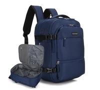 WITTCHEN Flex | mochila compacta de avión | cartera para portátil | equipaje de mano | bolso urbano | correas de hombro ajustables | poliéster | 40 × 20/24 × 30 cm | color: azul marino