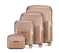 WITTCHEN Juego de 4 Maletas con Neceser de policarbonato 4 Ruedas giratorias TSA Combination Lock Juego de Maletas TSA Combination Lock Lady 2 Line Rosa Descolorido