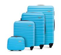 WITTCHEN Juego de 4 Maletas con Neceser Trolley ABS con 4 Ruedas Spinner Cerradura de combinación Mango telescópico Groove Line Azul Ryanair/Vueling/Iberia/easyJet/Iberia Express