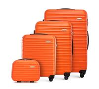 WITTCHEN Juego de 4 Maletas con Neceser Trolley ABS con 4 Ruedas Spinner Cerradura de combinación Mango telescópico Groove Line Naranja Ryanair/Vueling/Iberia/easyJet/Iberia Express