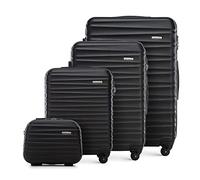 WITTCHEN Juego de 4 Maletas con Neceser Trolley de Equipaje de Mano en ABS 4 Ruedas Spinner Cerradura de combinación asa telescópica Groove Line Negro Ryanair/Vueling/Iberia/easyJet/Iberia Express