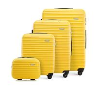 WITTCHEN Juego de 4 Maletas con Neceser Trolley de Equipaje de Mano en ABS con 4 Ruedas Spinner Cerradura de combinación Mango telescópico Groove Line Amarillo Ryanair/Vueling/Iberia/easyJet