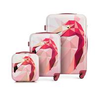 WITTCHEN Juego de Maletas de Cabina ABS con Revestimiento de policarbonato Maleta de 4 Ruedas con Cerradura encriptada Asa telescópica Pequeña, Mediana + Neceser Young Line Rosa