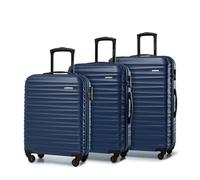 WITTCHEN Maleta de Viaje Juego de 3 Maletas Trolley de Mano Juego de Maletas con Ruedas ABS con 4 Ruedas Spinner Cerradura de combinación asa telescópica Groove Line Azul Marino Ryanair/Vueling/Iberia