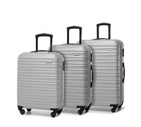 WITTCHEN Maleta de Viaje Juego de 3 Maletas Trolley Juego de Maletas de Mano Maleta con Ruedas ABS Juego de 4 Ruedas Spinner Cerradura de combinación asa telescópica Groove Line Gris