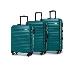 WITTCHEN Maleta de Viaje Juego de 3 Maletas Trolley Juego de Maletas de Mano ABS Juego de 4 Ruedas Spinner Cerradura de combinación asa telescópica Groove Line Verde Ryanair/Vueling/Iberia