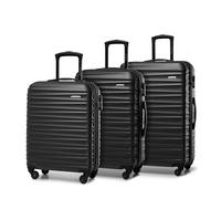 WITTCHEN Maleta de Viaje Juego de 3 Maletas Trolley Juego de Maletas de Mano Maleta con Ruedas ABS Juego de 4 Ruedas Spinner Cerradura de combinación asa telescópica Groove Line Negro