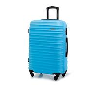 WITTCHEN Maleta Mediana Trolley Mediana Carcasa rígida de ABS 4 Ruedas giratorias Cerradura de combinación asa telescópica Groove Line Azul Ryanair/Vueling/Iberia/easyJet/Iberia Express