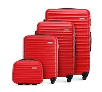 WITTCHEN Set de 4 Maletas con Trolley Porta cosméticos de ABS con 4 Ruedas Spinner Cerradura de combinación Mango telescópico Groove Line Rojo Ryanair/Vueling/Iberia/easyJet/Iberia Express