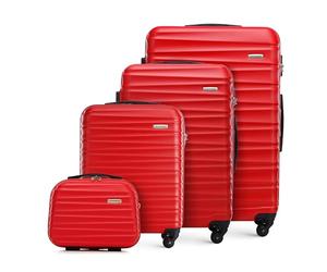 WITTCHEN Set de 4 Maletas con Trolley Porta cosméticos de ABS con 4 Ruedas Spinner Cerradura de combinación Mango telescópico Groove Line Rojo Ryanair/Vueling/Iberia/easyJet/Iberia Express