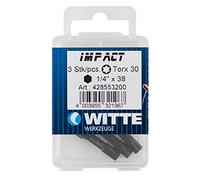 Witte 428556 - Pack de 3 puntas de destornillador PH2, 1/4", 38 mm, en caja, para atornilladores a batería de impacto profesionales
