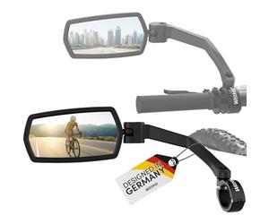 Wittkop Espejo para bicicleta | Gran campo de visión HD | Giratorio y retráctil 360° | Montaje superior e inferior | Resistente y duradero | Espejo convexo para bicicleta, e-bike | Izquierdo